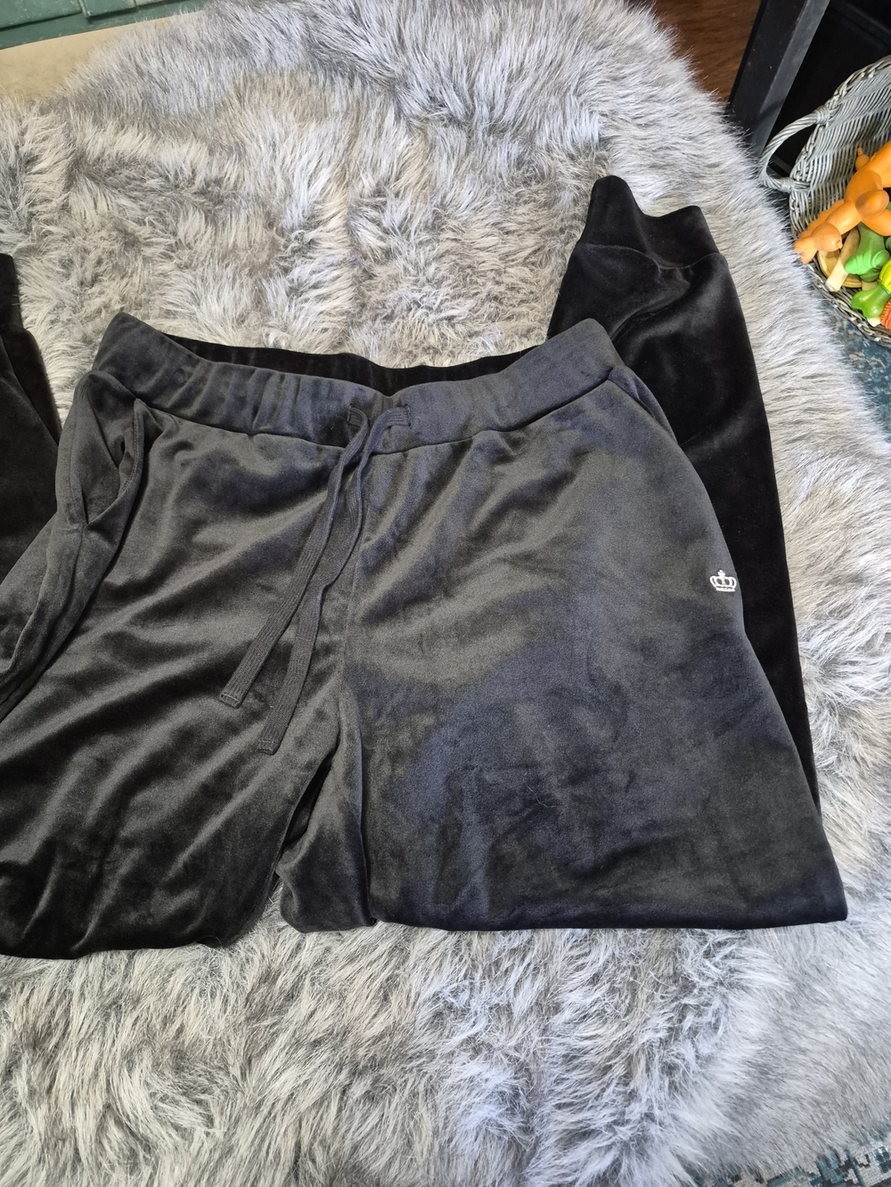 Juicy Couture Black Velour Track Pants with Crown Detail